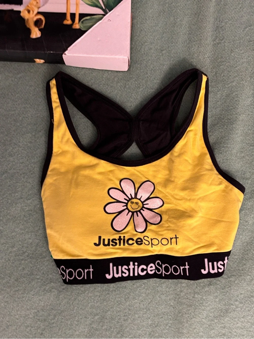 Justice Sport Girls' Yellow Daisy & Black Patterned Active Sports Bras - 2-Pack